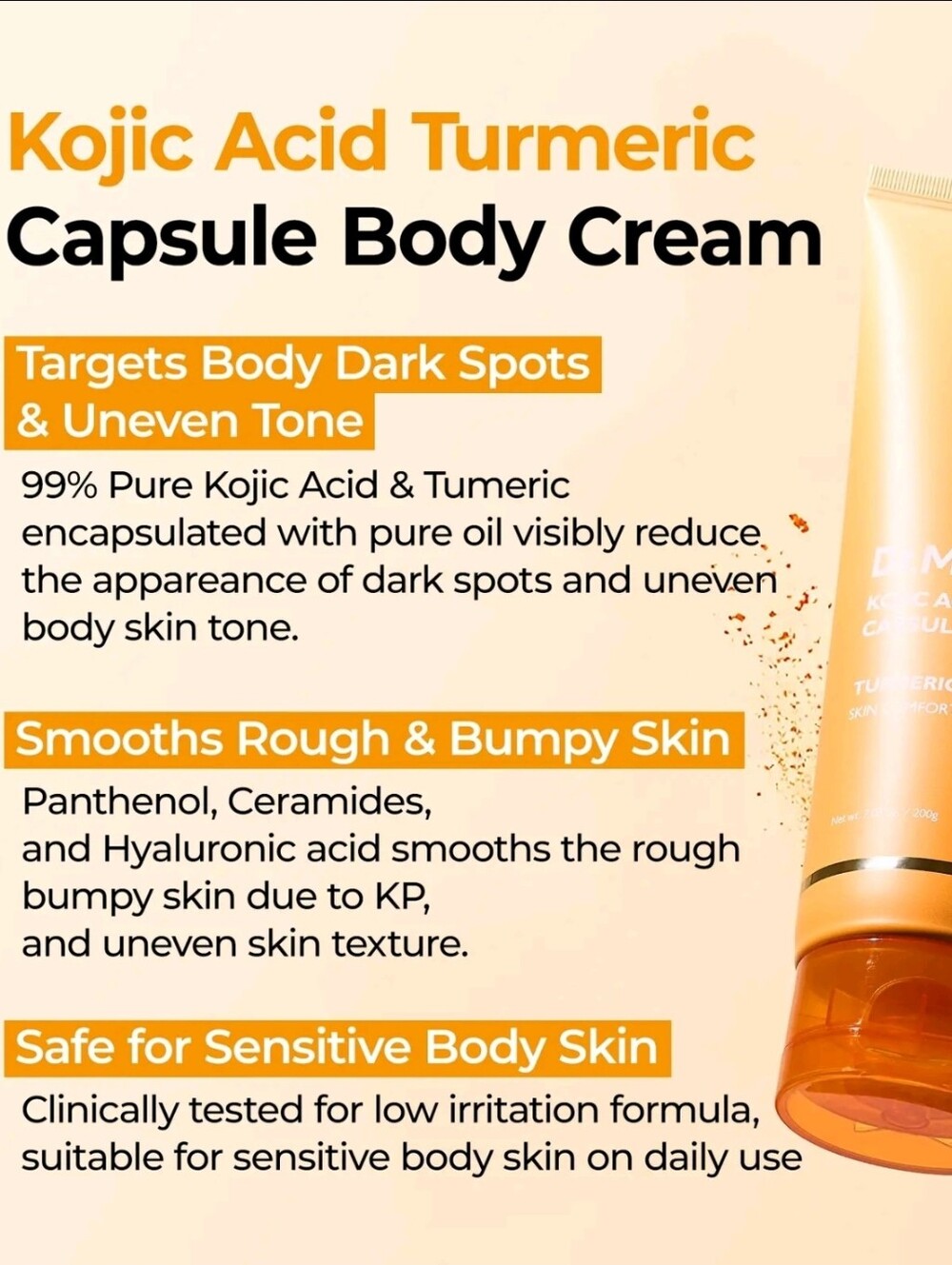 Kojic Acid Turmeric Capsule Body Cream — Brightening Orange